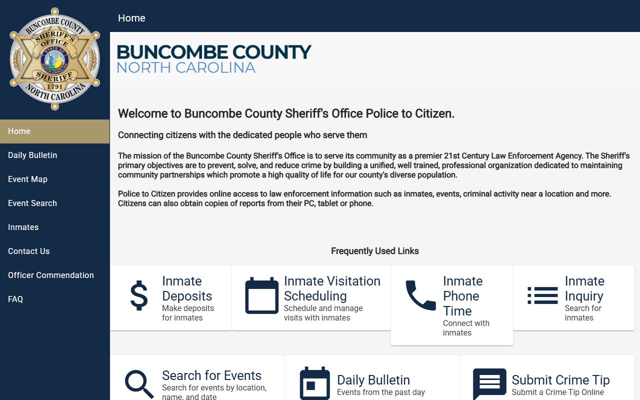 Buncombe County inmate records P2C portal modules